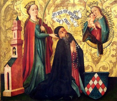 Santa Bárbara presentando al donante a la Virgen de Unbekannt Unbekannt